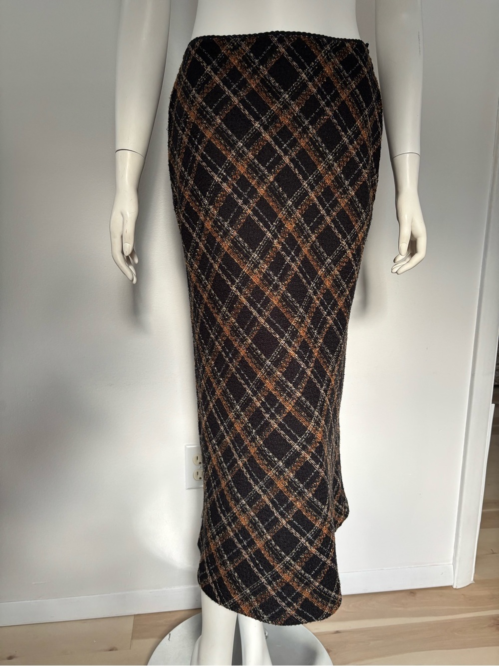Norton McNaughton Black Plaid Pencil Skirt with Brown Accents